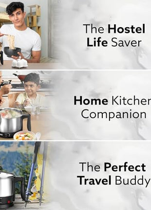 AGARO Esteem Electric Multi Kettle 1.2L, 600W, with Stainless Steel Body, Egg Rack, Grill Rack, 3 Heating Modes & Rapid Boil Technology, Boiling Water and milk, Tea, Coffee, Oats, Noodle, Soup 