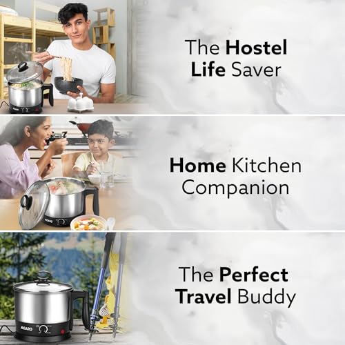 AGARO Esteem Electric Multi Kettle 1.2L, 600W, with Stainless Steel Body, Egg Rack, Grill Rack, 3 Heating Modes & Rapid Boil Technology, Boiling Water and milk, Tea, Coffee, Oats, Noodle, Soup 