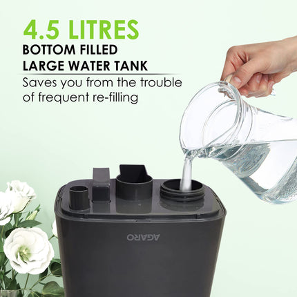 AGARO Glory Cool Mist Ultrasonic Humidifier, 4.5Litres, For Large Area, Room, Home, Office, Adjustable Mist Output, Ceramic Ball Filter, Ultra Quiet, 360° Rotatable Nozzle 