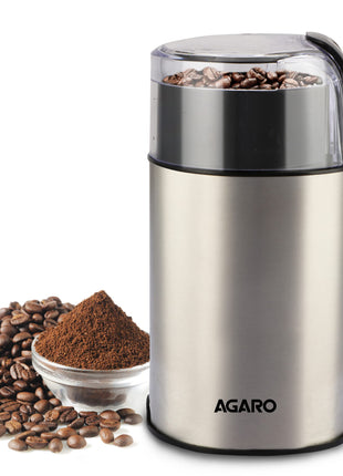 AGARO Grand Electric Coffee Grinder, Stainless Steel Blades, Grinds up to 60 Grams Dry Coffee Beans, Portable, Silver 