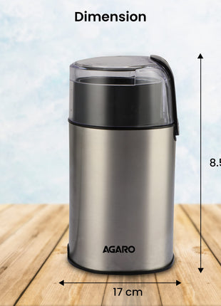AGARO Grand Electric Coffee Grinder, Stainless Steel Blades, Grinds up to 60 Grams Dry Coffee Beans, Portable, Silver 