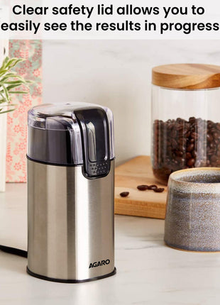AGARO Grand Electric Coffee Grinder, Stainless Steel Blades, Grinds up to 60 Grams Dry Coffee Beans, Portable, Silver 