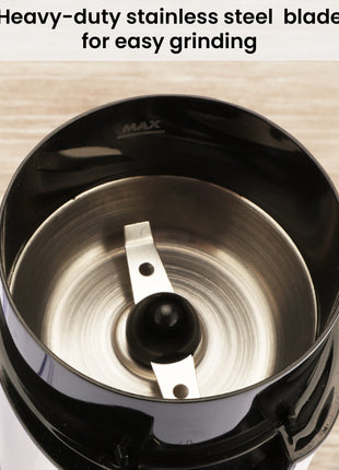 AGARO Grand Electric Coffee Grinder, Stainless Steel Blades, Grinds up to 60 Grams Dry Coffee Beans, Portable, Silver 