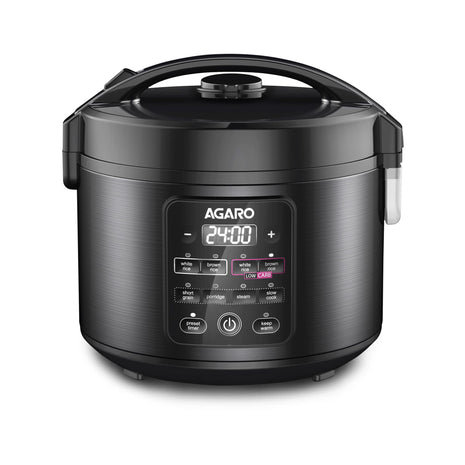 AGARO Regal Electric Rice Cooker, 3 Litres Ceramic Inner Bowl, 750gms (approx. 5 cups) raw rice, SS Steamer, Preset Cooking Functions, Preset Timer, Keep Warm Function, LED Display, Black 