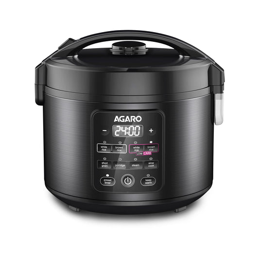 AGARO Regal Electric Rice Cooker, 3 Litres Ceramic Inner Bowl, 750gms (approx. 5 cups) raw rice, SS Steamer, Preset Cooking Functions, Preset Timer, Keep Warm Function, LED Display, Black 