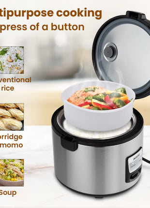 AGARO Regency Electric Rice Cooker, 5L Ceramic Coated Inner Bowl, Cooks up to 1.5Kgs (approx.10 cups) raw rice, 700 W, Easy Grip handle, Automatic Cooking, Keep Warm Function, Multipurpose Cooking 