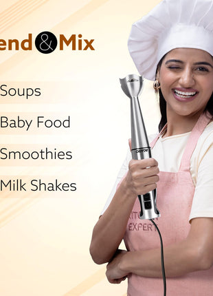 AGARO Regency Hand Blender, 600W, Variable Speed Modes & Speed Regulator, Stainless Steel Body & Blades, For Mixing, Blending. 