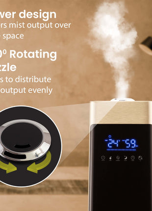 AGARO Royal Cool Mist Top Fill Ultrasonic Humidifier, For Bedroom, Home, Office, Multifunction Touch Panel With Led Diplay And Remote, 360° Nozzle, Super Quiet, Auto Shut Off(Black), 8 liter 