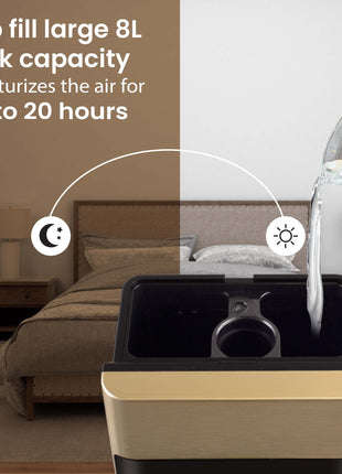 AGARO Royal Cool Mist Top Fill Ultrasonic Humidifier, For Bedroom, Home, Office, Multifunction Touch Panel With Led Diplay And Remote, 360° Nozzle, Super Quiet, Auto Shut Off(Black), 8 liter 