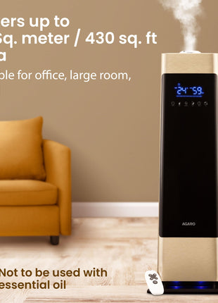 AGARO Royal Cool Mist Top Fill Ultrasonic Humidifier, For Bedroom, Home, Office, Multifunction Touch Panel With Led Diplay And Remote, 360° Nozzle, Super Quiet, Auto Shut Off(Black), 8 liter 