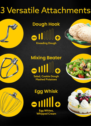 AGARO Supreme Stand Mixer 1500W with 6.2L SS Bowl, 6 Speed Setting, Pulse Function, Die Cast Aluminium Body, Copper Motor, Whisk, Mixing Beater, Dough Hook, Transparent Bowl Cover, Red 