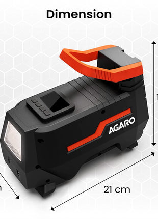 AGARO TI2157 Digital Portable Tyre Inflator/Pressure Gauge, 12V DC/230V AC for Home and Car, up to 150 PSI, LED Light, Digital Display, For Bike, Bicycles and Other Inflatables (Black). 