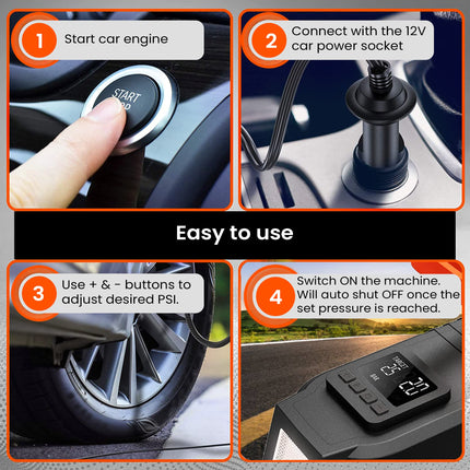 AGARO TI2157 Digital Portable Tyre Inflator/Pressure Gauge, 12V DC/230V AC for Home and Car, up to 150 PSI, LED Light, Digital Display, For Bike, Bicycles and Other Inflatables (Black). 