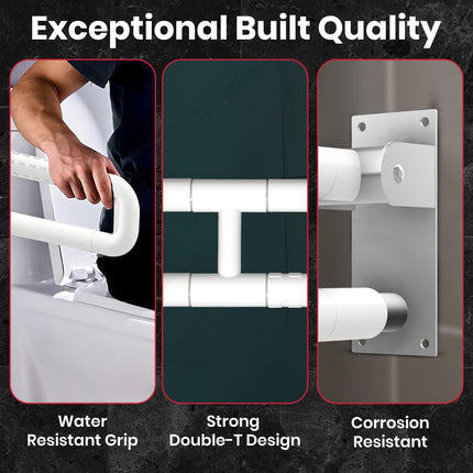 AGEasy (Max Group) Stainless Steel Flip-Up Grab Bar with Anti-Slip Nylon Grip -17 inches, Ideal for Shower, Toilet & Bedside | Space Saving Design - Safety Bar for Elderly, Handicap & Pregnancy 