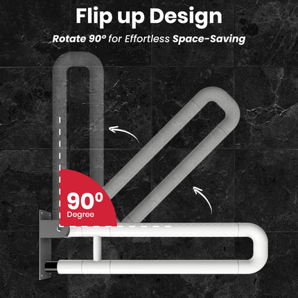 AGEasy (Max Group) Stainless Steel Flip-Up Grab Bar with Anti-Slip Nylon Grip -17 inches, Ideal for Shower, Toilet & Bedside | Space Saving Design - Safety Bar for Elderly, Handicap & Pregnancy 