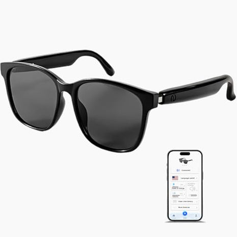 AI Smart Bluetooth Glasses, Bluetooth 5.4, Open-Ear Translation Sunglasses with 144 Languages & Accents, Polarized UV400 Lenses for Daily Travel Business Outdoor Sports (Black Frame Grey Lens) 