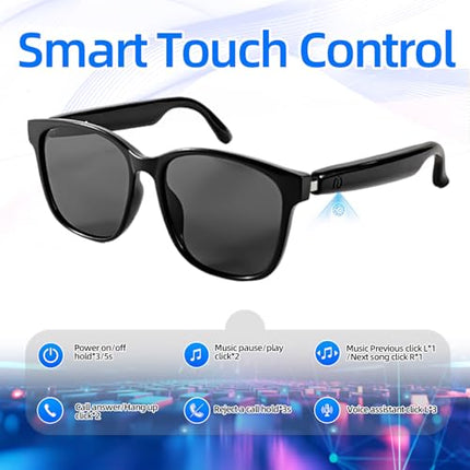 AI Smart Bluetooth Glasses, Bluetooth 5.4, Open-Ear Translation Sunglasses with 144 Languages & Accents, Polarized UV400 Lenses for Daily Travel Business Outdoor Sports (Black Frame Grey Lens) 