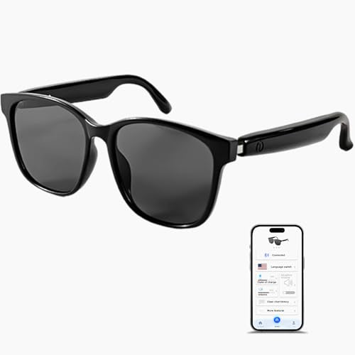 AI Smart Bluetooth Glasses, Bluetooth 5.4, Open-Ear Translation Sunglasses with 144 Languages & Accents, Polarized UV400 Lenses for Daily Travel Business Outdoor Sports (Black Frame Grey Lens) 