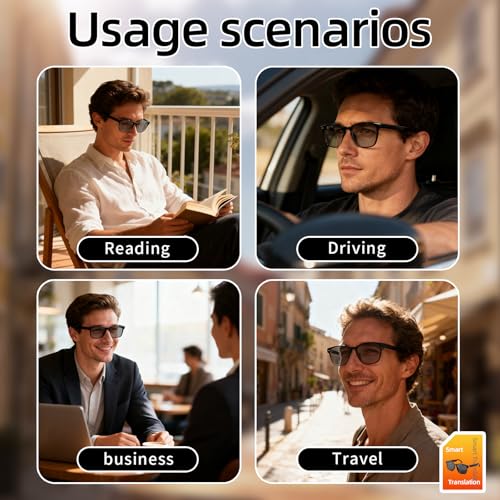 AI Smart Bluetooth Glasses, Bluetooth 5.4, Open-Ear Translation Sunglasses with 144 Languages & Accents, Polarized UV400 Lenses for Daily Travel Business Outdoor Sports (Black Frame Grey Lens) 