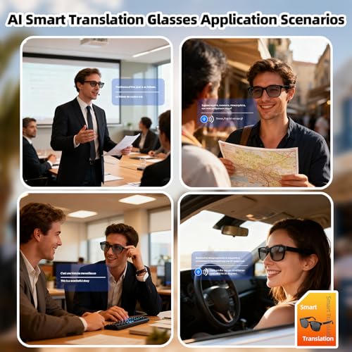 AI Smart Bluetooth Glasses, Bluetooth 5.4, Open-Ear Translation Sunglasses with 144 Languages & Accents, Polarized UV400 Lenses for Daily Travel Business Outdoor Sports (Black Frame Grey Lens) 