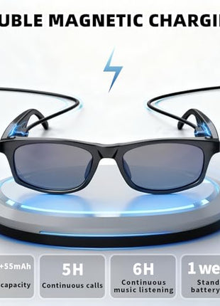 AI Smart Bluetooth Glasses, Bluetooth 5.4, Open-Ear Translation Sunglasses with 144 Languages & Accents, Polarized UV400 Lenses for Daily Travel Business Outdoor Sports (Black Frame Grey Lens) 