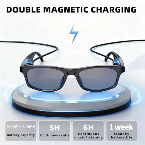 AI Smart Bluetooth Glasses, Bluetooth 5.4, Open-Ear Translation Sunglasses with 144 Languages & Accents, Polarized UV400 Lenses for Daily Travel Business Outdoor Sports (Black Frame Grey Lens) 