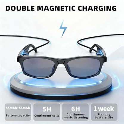 AI Smart Bluetooth Glasses, Bluetooth 5.4, Open-Ear Translation Sunglasses with 144 Languages & Accents, Polarized UV400 Lenses for Daily Travel Business Outdoor Sports (Black Frame Grey Lens) 
