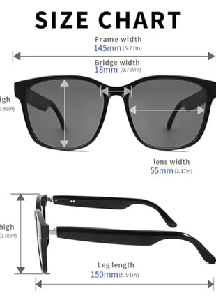AI Smart Bluetooth Glasses, Bluetooth 5.4, Open-Ear Translation Sunglasses with 144 Languages & Accents, Polarized UV400 Lenses for Daily Travel Business Outdoor Sports (Black Frame Grey Lens) 