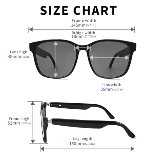 AI Smart Bluetooth Glasses, Bluetooth 5.4, Open-Ear Translation Sunglasses with 144 Languages & Accents, Polarized UV400 Lenses for Daily Travel Business Outdoor Sports (Black Frame Grey Lens) 
