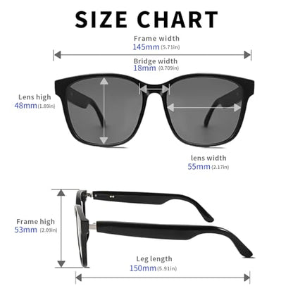 AI Smart Bluetooth Glasses, Bluetooth 5.4, Open-Ear Translation Sunglasses with 144 Languages & Accents, Polarized UV400 Lenses for Daily Travel Business Outdoor Sports (Black Frame Grey Lens) 