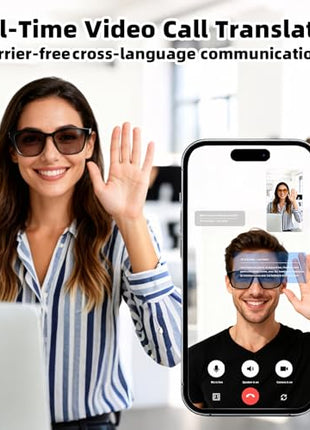 AI Smart Bluetooth Glasses, Bluetooth 5.4, Open-Ear Translation Sunglasses with 144 Languages & Accents, Polarized UV400 Lenses for Daily Travel Business Outdoor Sports (Black Frame Grey Lens) 