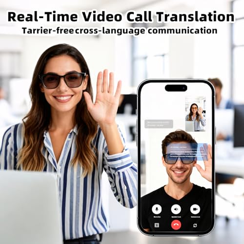 AI Smart Bluetooth Glasses, Bluetooth 5.4, Open-Ear Translation Sunglasses with 144 Languages & Accents, Polarized UV400 Lenses for Daily Travel Business Outdoor Sports (Black Frame Grey Lens) 