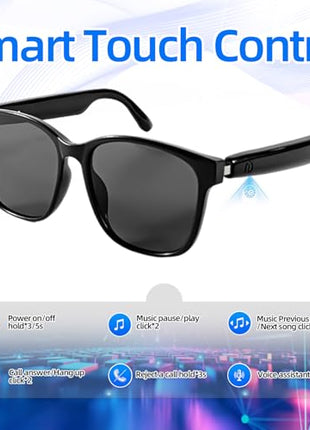 AI Smart Bluetooth Glasses, Bluetooth 5.4, Open-Ear Translation Sunglasses with 144 Languages & Accents, Polarized UV400 Lenses for Daily Travel Business Outdoor Sports (Black Frame Grey Lens) 