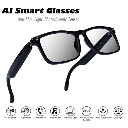 AI Smart Glasses Polarized Audio Sunglasses with Speaker Translation Glasses 164 Language Open Ear Sound Mic Blue Light Glass UV Protection Outdoor Glass for Women Men 