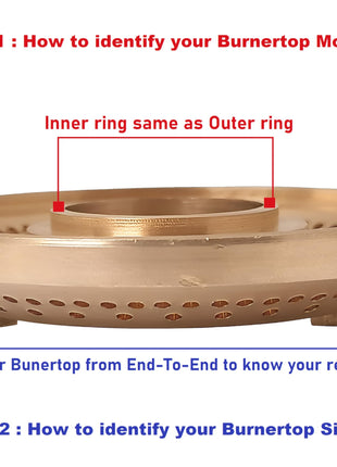 AJS spares- Brass BurnerTop for "Prestige/PREETHI/SUNFLAME/ELICA/Pigeon/Bajaj/Butterfly/USHA/WONDERCHEF/Glen/Faber" Gas Stoves | Not Suitable for HOB Stoves (Inner Ring, Flat - Big Burner Top) 