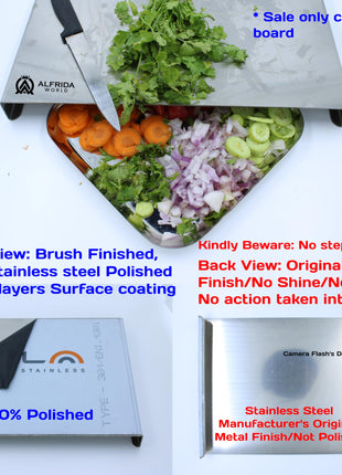 ALFRIDA WORLD Steel Chopping Board – 1st Time in India -New Launch | ISO Certified Sockist’s 202 Grade Stainless Steel Chopping Board Large | Heavy-Duty Chopping Board Steel | 30 Year Warranty (M) 