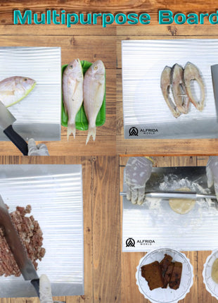 ALFRIDA WORLD Steel Chopping Board – 1st Time in India -New Launch | ISO Certified Sockist’s 202 Grade Stainless Steel Chopping Board Large | Heavy-Duty Chopping Board Steel | 30 Year Warranty (M) 