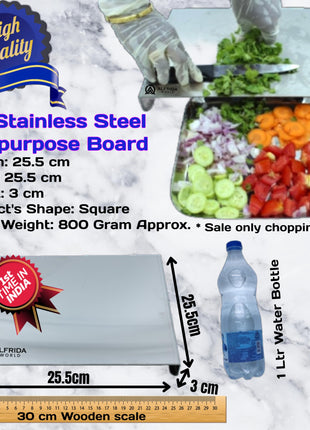 ALFRIDA WORLD Steel Chopping Board – 1st Time in India -New Launch | ISO Certified Sockist’s 202 Grade Stainless Steel Chopping Board Large | Heavy-Duty Chopping Board Steel | 30 Year Warranty (M) 