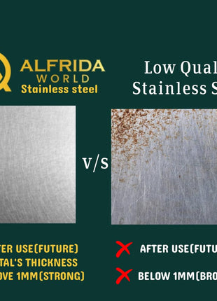 ALFRIDA WORLD Steel Chopping Board – 1st Time in India -New Launch | ISO Certified Sockist’s 304 Grade Stainless Steel Chopping Board Large | Heavy-Duty Chopping Board Steel | Life Time Warranty (L) 