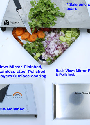 ALFRIDA WORLD Steel Chopping Board – 1st Time in India -New Launch | ISO Certified Sockist’s 304 Grade Stainless Steel Chopping Board Large | Heavy-Duty Chopping Board Steel | Life Time Warranty (L) 