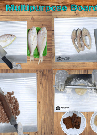 ALFRIDA WORLD Steel Chopping Board – 1st Time in India -New Launch | ISO Certified Sockist’s 304 Grade Stainless Steel Chopping Board Large | Heavy-Duty Chopping Board Steel | Life Time Warranty (L) 