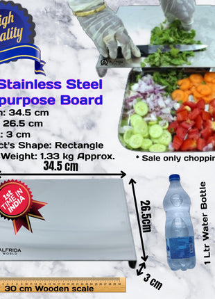 ALFRIDA WORLD Steel Chopping Board – 1st Time in India -New Launch | ISO Certified Sockist’s 304 Grade Stainless Steel Chopping Board Large | Heavy-Duty Chopping Board Steel | Life Time Warranty (L) 