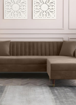 AMATA Elegant 4 Seater Sofa with Two Cushions Perfect for Home Office Guests Living Room (L Shape, Camel)(3 Year Warranty) 