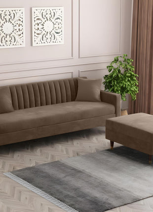 AMATA Elegant 4 Seater Sofa with Two Cushions Perfect for Home Office Guests Living Room (L Shape, Camel)(3 Year Warranty) 