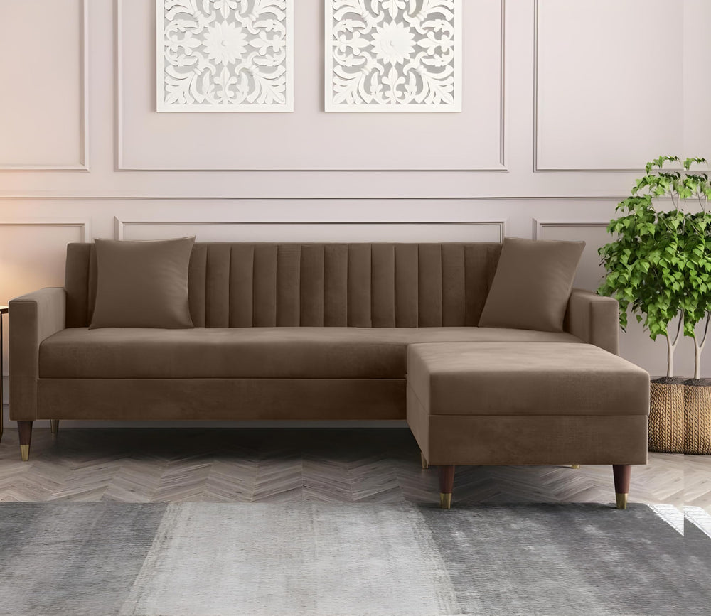 AMATA Elegant 4 Seater Sofa with Two Cushions Perfect for Home Office Guests Living Room (L Shape, Camel)(3 Year Warranty) price under 30000 price under 20000