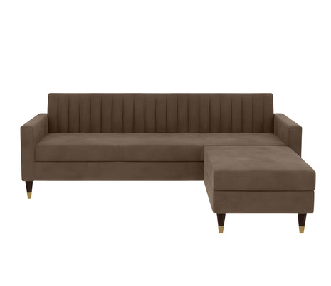 AMATA Elegant 4 Seater Sofa with Two Cushions Perfect for Home Office Guests Living Room (L Shape, Camel)(3 Year Warranty) 