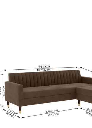 AMATA Elegant 4 Seater Sofa with Two Cushions Perfect for Home Office Guests Living Room (L Shape, Camel)(3 Year Warranty) 