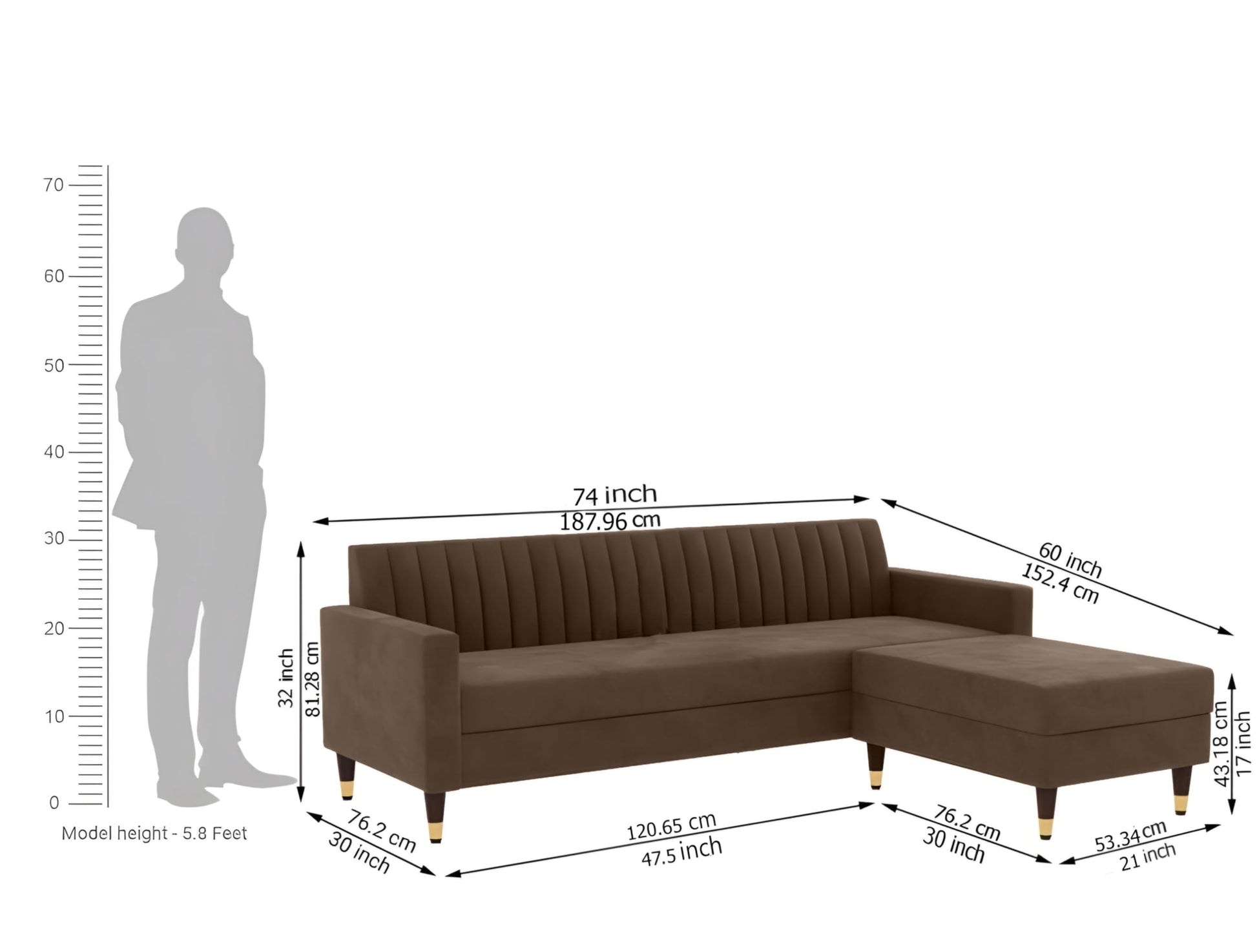 AMATA Elegant 4 Seater Sofa with Two Cushions Perfect for Home Office Guests Living Room (L Shape, Camel)(3 Year Warranty) 