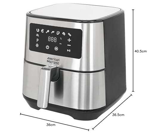 AMERICAN MICRONIC- Air Fryer-Digital- 6.5 Litre, 8 Preset Menus, 1700W Power, 200C Temperature and 60 Minute Timer - AMI-AFD-65LDx-Digital- Free recipe book-Black & Steel