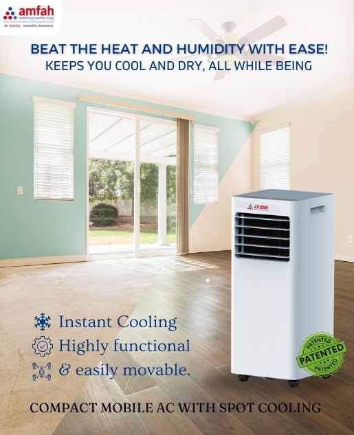 AMFAH AMF-P18 DAC | 1.5 Ton Portable AC with Dehumidifier | Air Filter | Remote Control | Timer | Sleep Mode | No Manual Drainage | Movable Design | 1-Year Product & 4-Year Compressor Warranty 